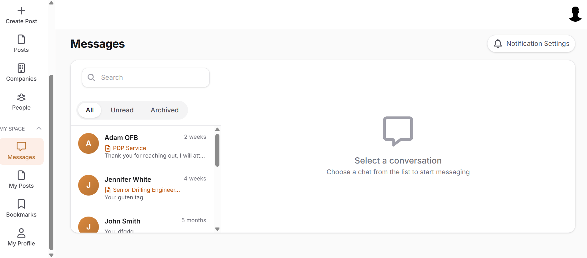 OFB messages and companies view